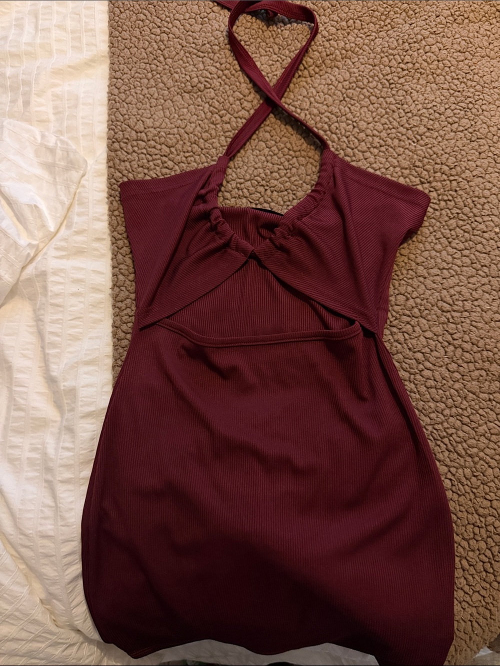 Women’s Burgundy Cutout Halter Bodycon Dress